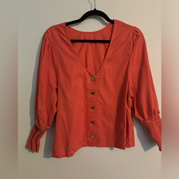 Stella & Dot Womens Double Take 2 Way Puff Sleeve XXL Coral Cardigan Linen Blend - Picture 1 of 11